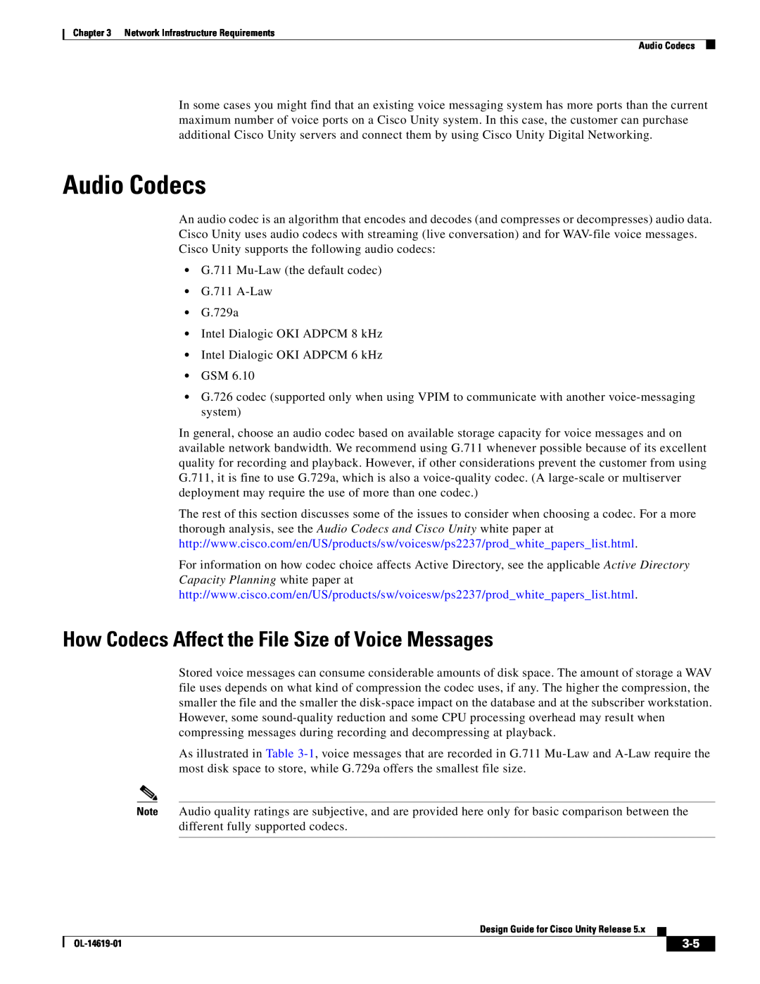 Cisco Systems OL-14619-01 manual Audio Codecs, How Codecs Affect the File Size of Voice Messages 