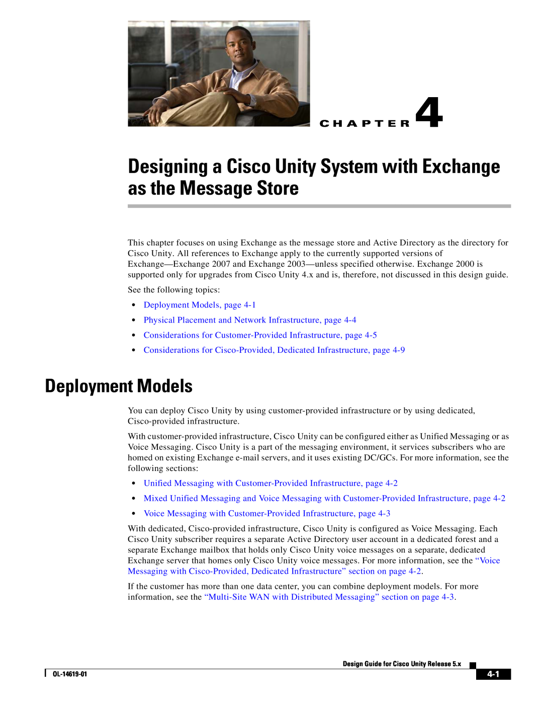 Cisco Systems OL-14619-01 manual Designing a Cisco Unity System with Exchange as the Message Store, Deployment Models 