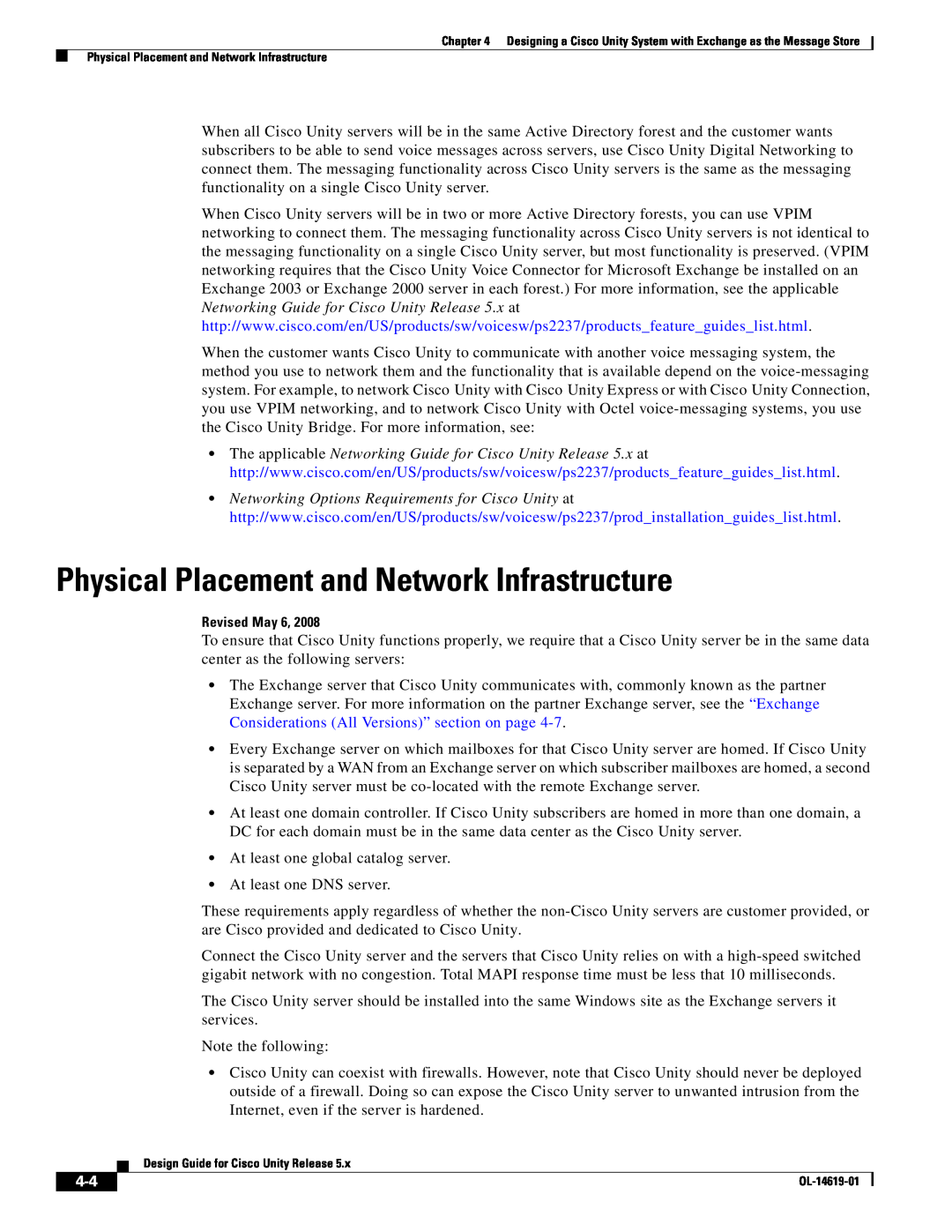 Cisco Systems OL-14619-01 manual Physical Placement and Network Infrastructure 