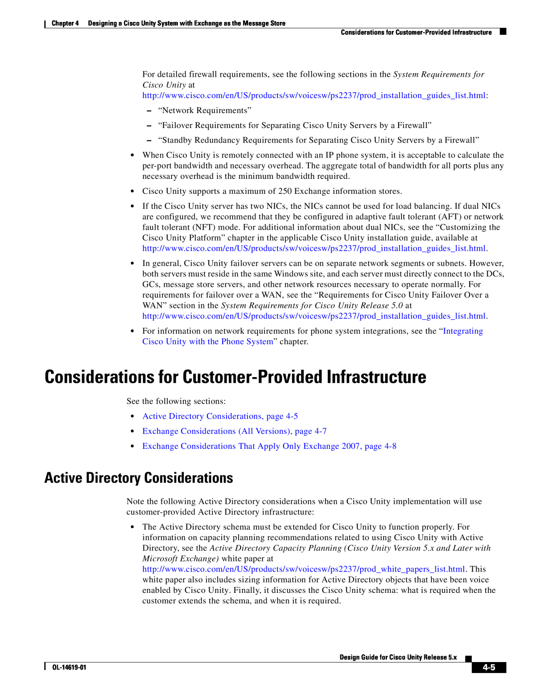 Cisco Systems OL-14619-01 manual Considerations for Customer-Provided Infrastructure, Active Directory Considerations 