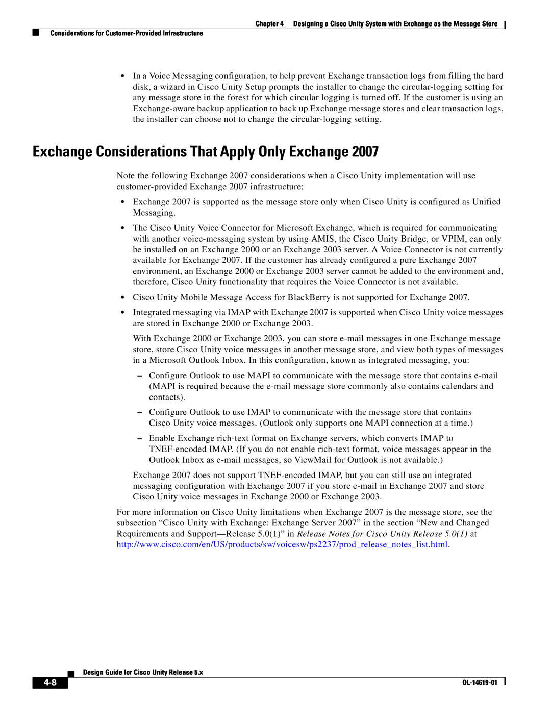Cisco Systems OL-14619-01 manual Exchange Considerations That Apply Only Exchange 