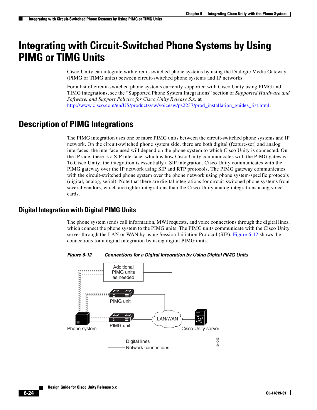 Cisco Systems OL-14619-01 manual Description of PIMG Integrations, 6-24, Digital Integration with Digital PIMG Units 