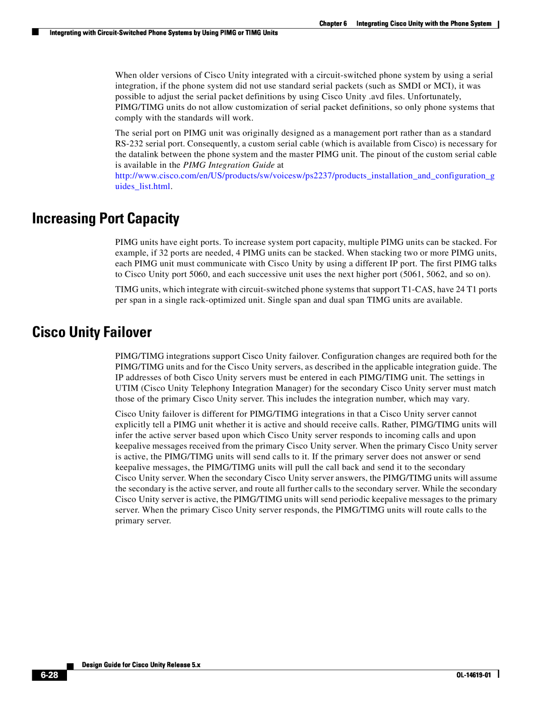 Cisco Systems OL-14619-01 manual Increasing Port Capacity, Cisco Unity Failover, 6-28 