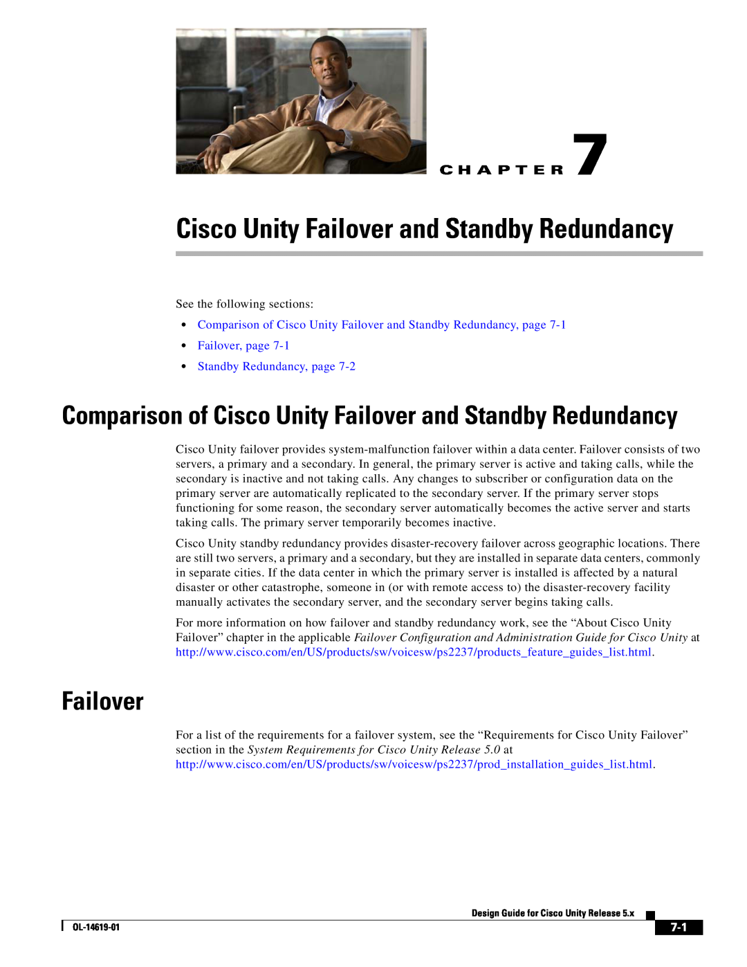 Cisco Systems OL-14619-01 manual Cisco Unity Failover and Standby Redundancy, Failover, page Standby Redundancy, page 