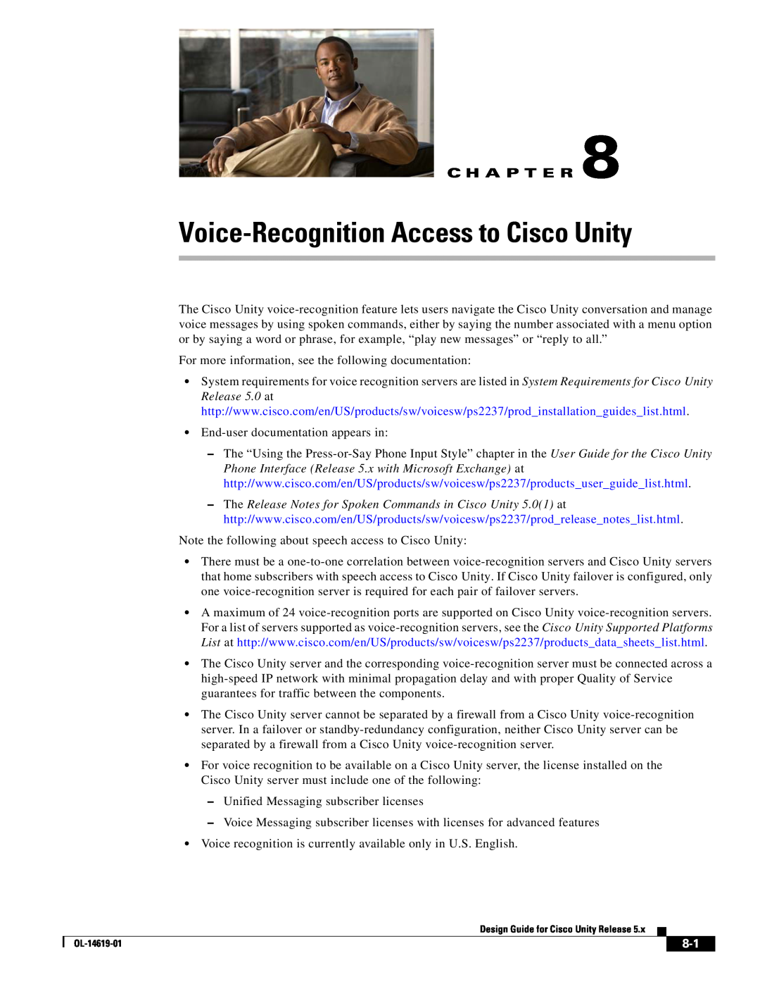 Cisco Systems OL-14619-01 manual Voice-Recognition Access to Cisco Unity, C H A P T E R 