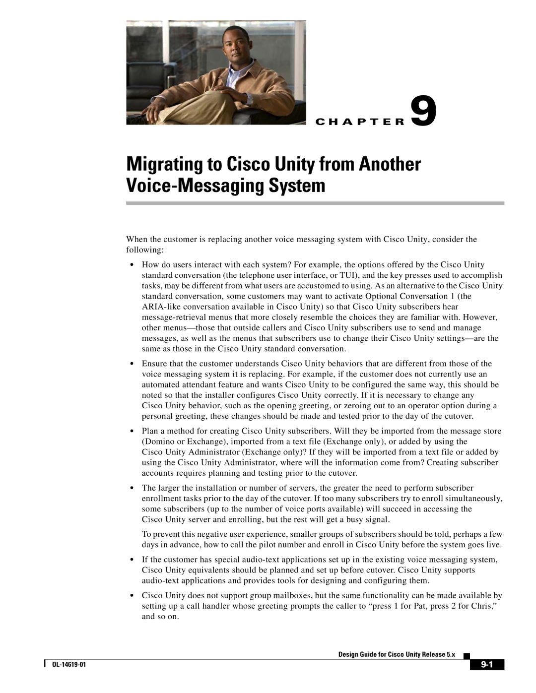 Cisco Systems OL-14619-01 manual Migrating to Cisco Unity from Another Voice-Messaging System 