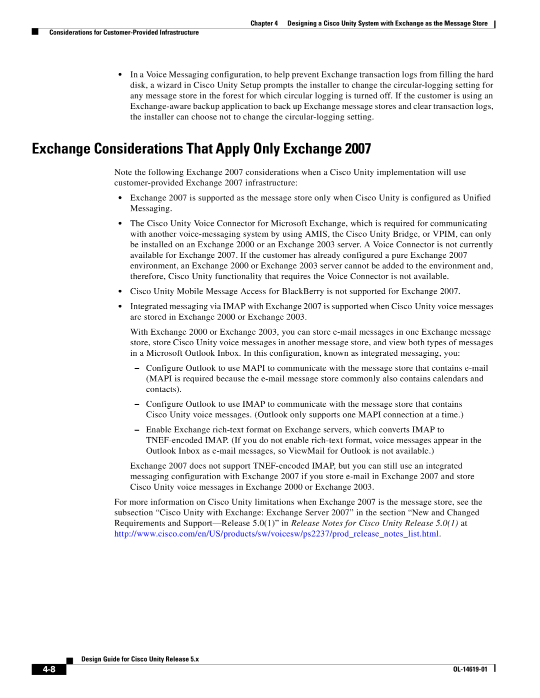 Cisco Systems OL-14619-01 manual Exchange Considerations That Apply Only Exchange 