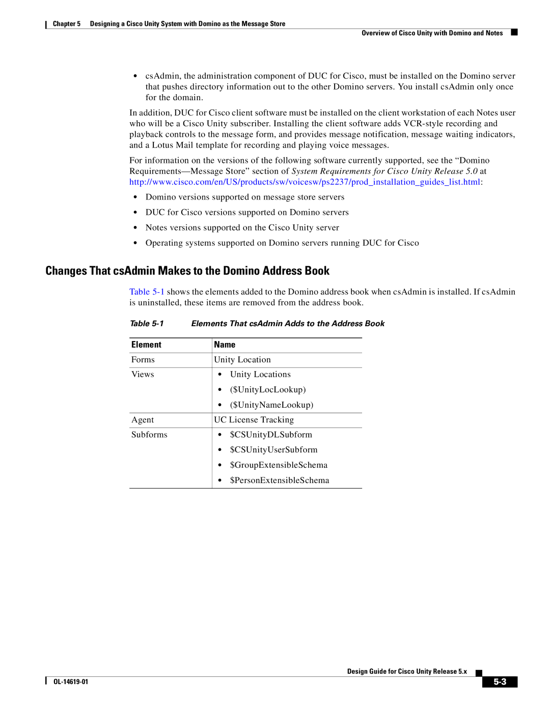 Cisco Systems OL-14619-01 manual Changes That csAdmin Makes to the Domino Address Book, Element Name 