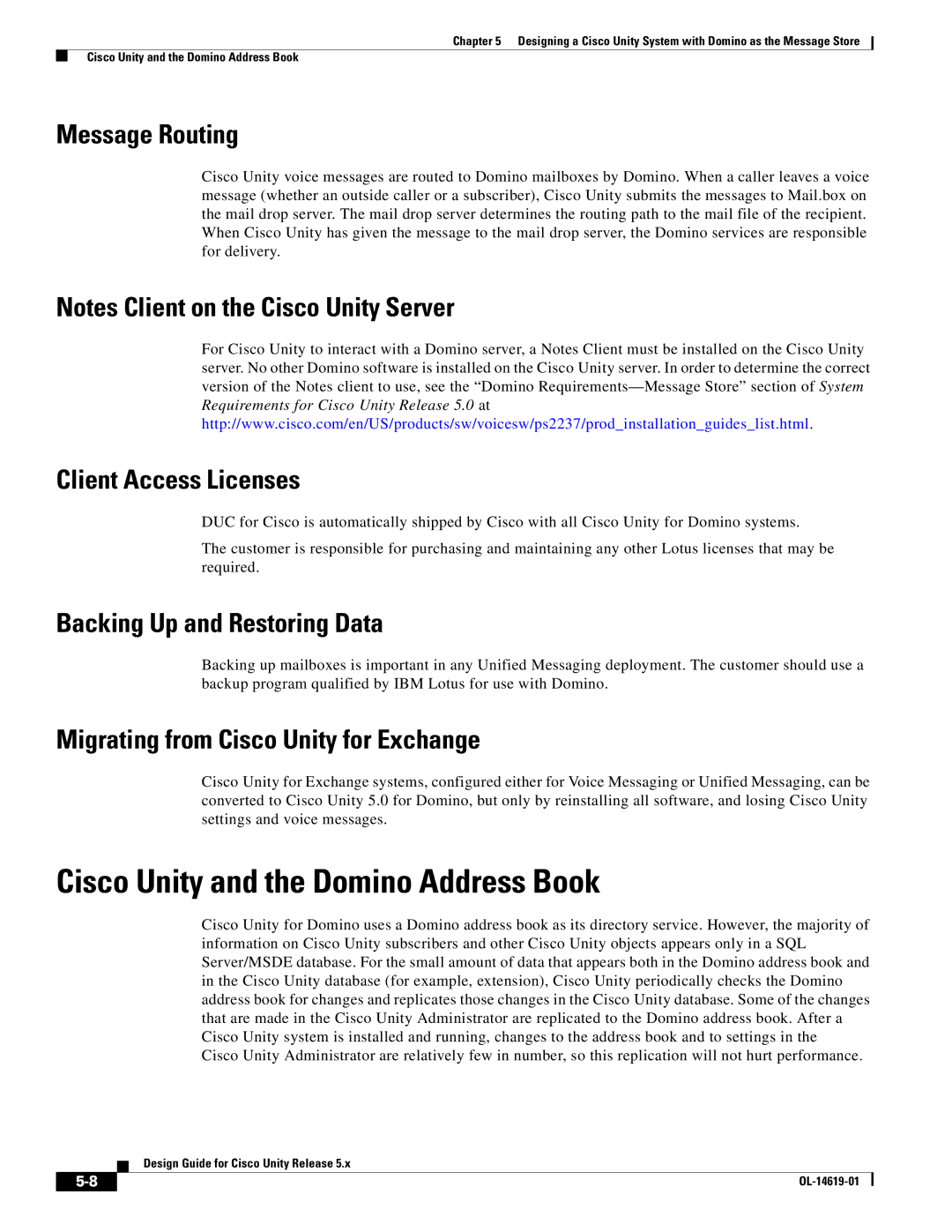 Cisco Systems OL-14619-01 manual Cisco Unity and the Domino Address Book, Message Routing, Client Access Licenses 