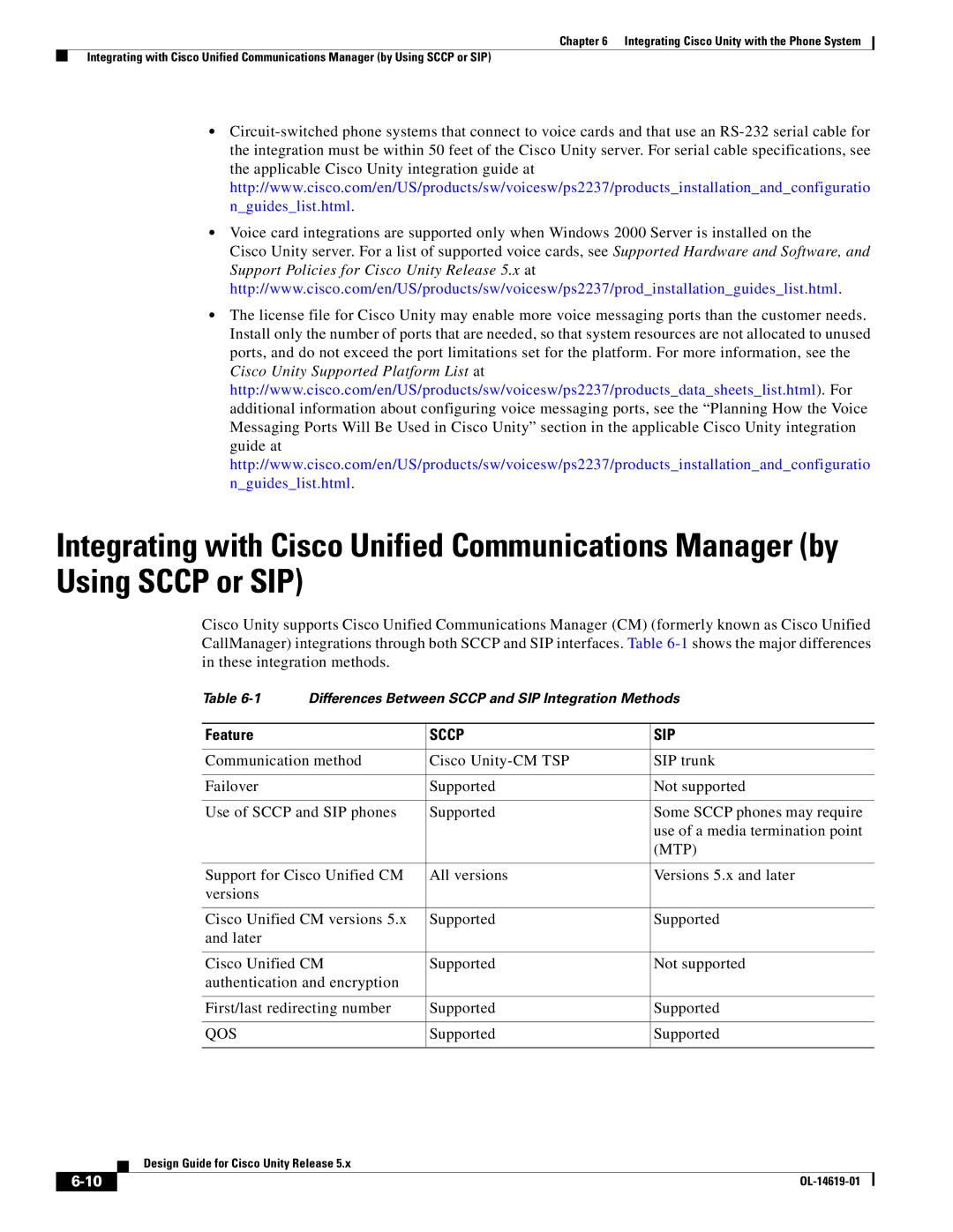 Cisco Systems OL-14619-01 manual Feature, Sccp SIP 