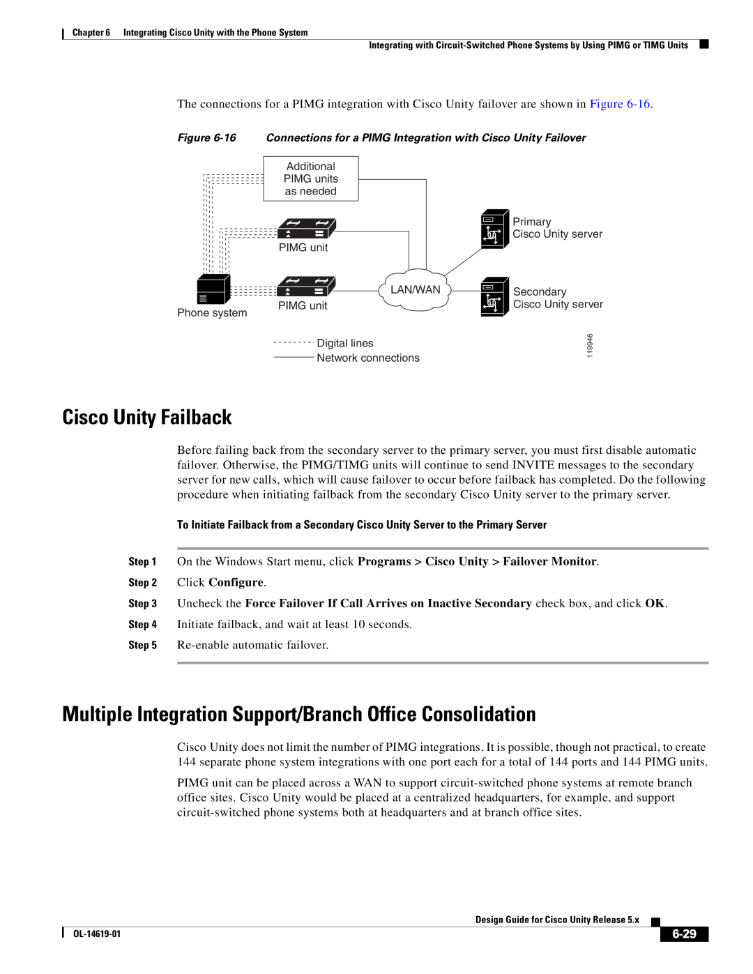 Cisco Systems OL-14619-01 manual Cisco Unity Failback, Multiple Integration Support/Branch Office Consolidation 