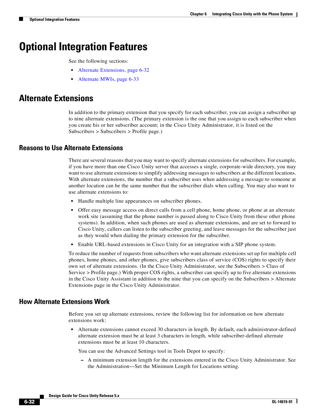 Cisco Systems OL-14619-01 manual Optional Integration Features, Reasons to Use Alternate Extensions 