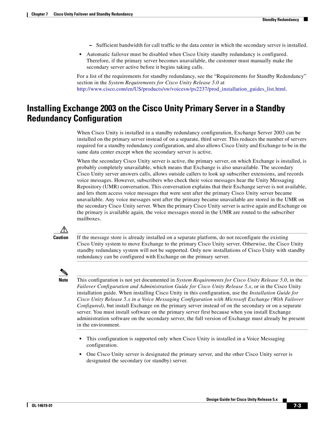 Cisco Systems OL-14619-01 manual Cisco Unity Failover and Standby Redundancy 