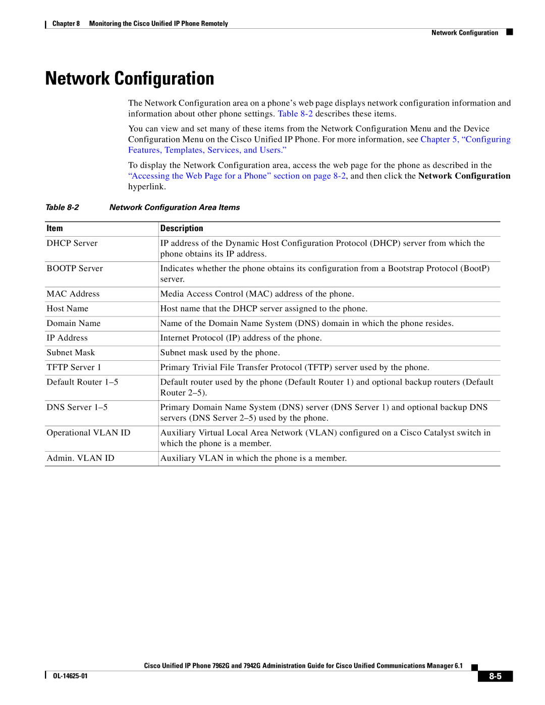 Cisco Systems OL-14625-01 manual Network Configuration 