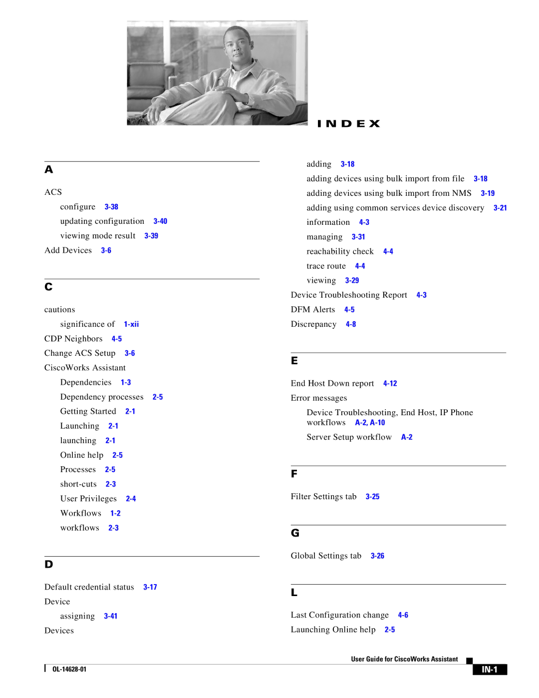 Cisco Systems OL-14628-01 manual D E, Acs, Adding, IN-1 
