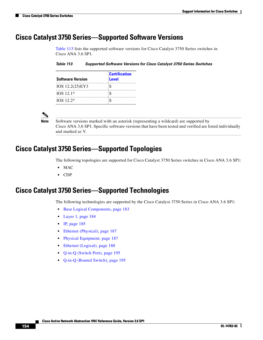 Cisco Systems OL-14763-02 manual Cisco Catalyst 3750 Series-Supported Software Versions, Q-in-Q Routed Switch, page 
