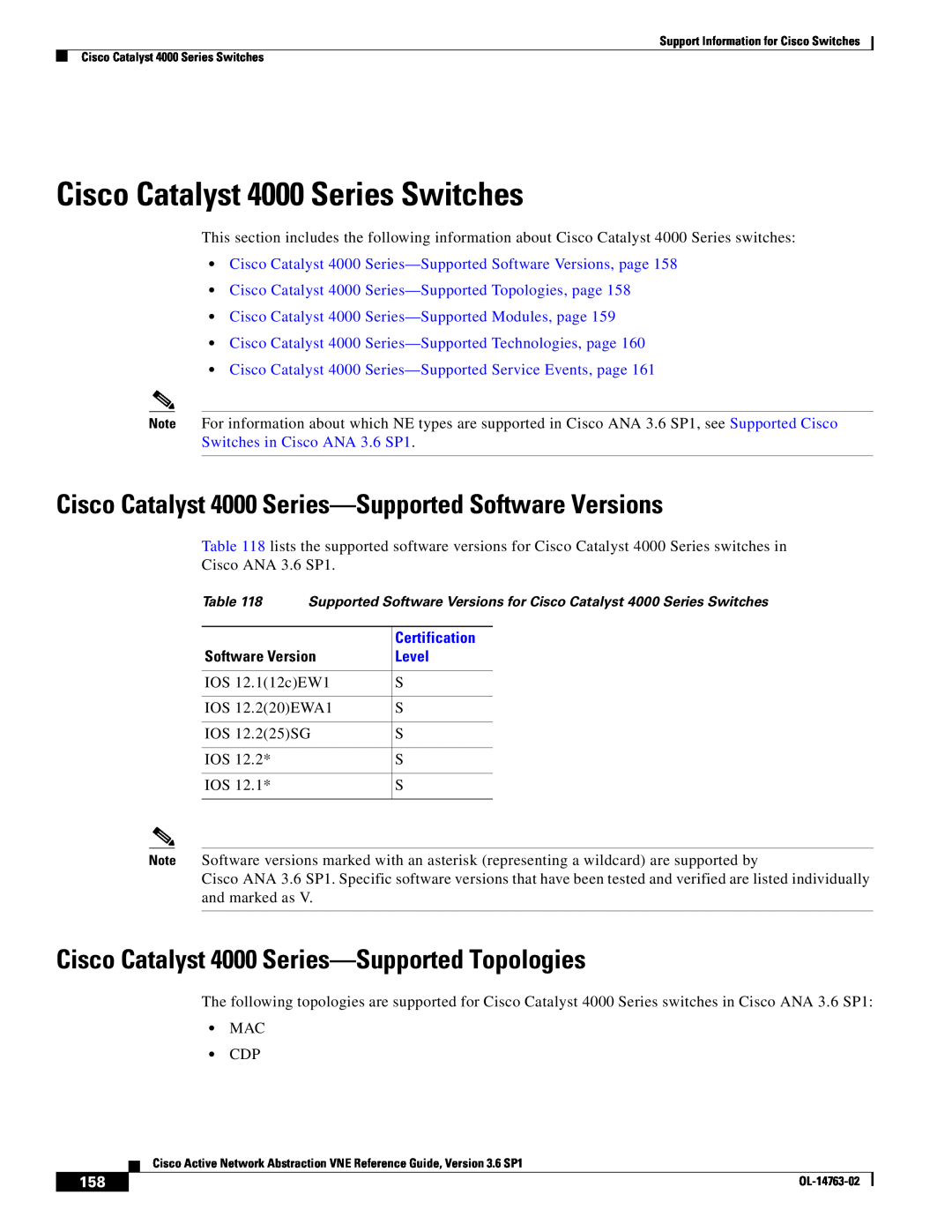 Cisco Systems OL-14763-02 Cisco Catalyst 4000 Series Switches, Cisco Catalyst 4000 Series-Supported Software Versions 