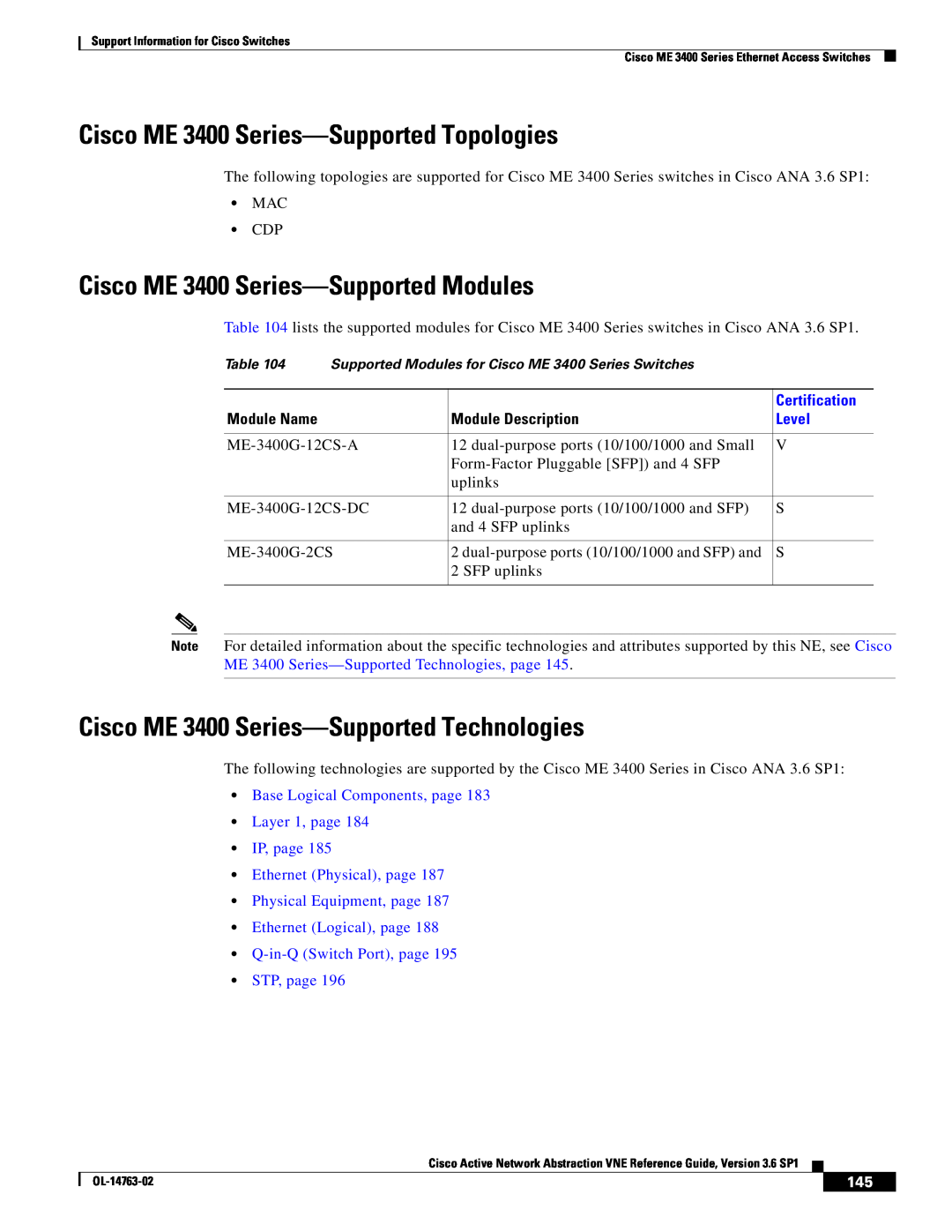 Cisco Systems OL-14763-02 Cisco ME 3400 Series-Supported Topologies, Cisco ME 3400 Series-Supported Modules, Module Name 