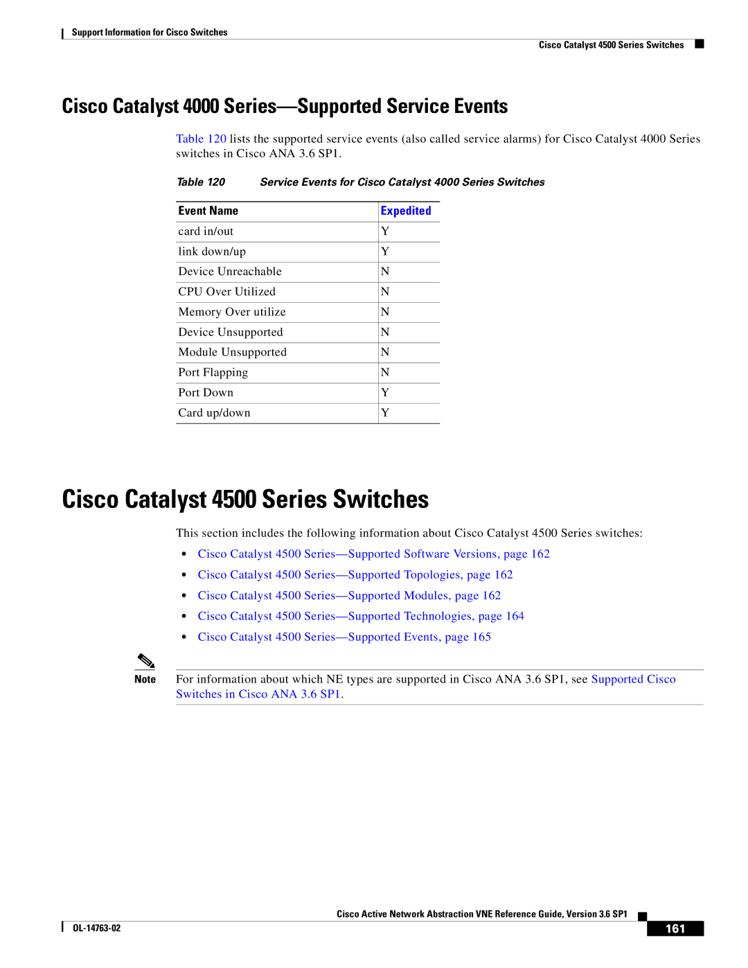 Cisco Systems OL-14763-02 Cisco Catalyst 4500 Series Switches, Cisco Catalyst 4000 Series-Supported Service Events, 161 