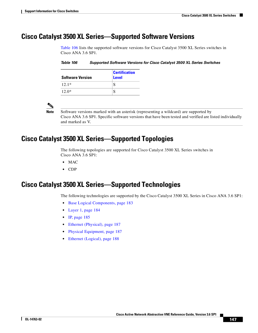 Cisco Systems OL-14763-02 manual Cisco Catalyst 3500 XL Series-Supported Software Versions 