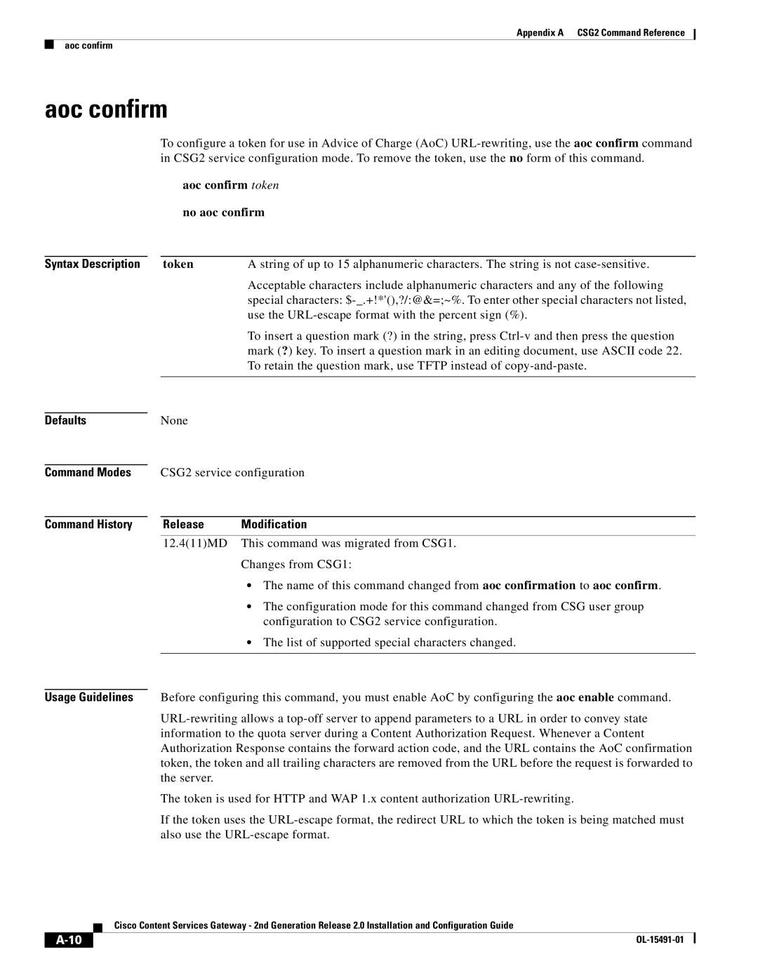 Cisco Systems OL-15491-01 appendix Aoc confirm token No aoc confirm, Token 