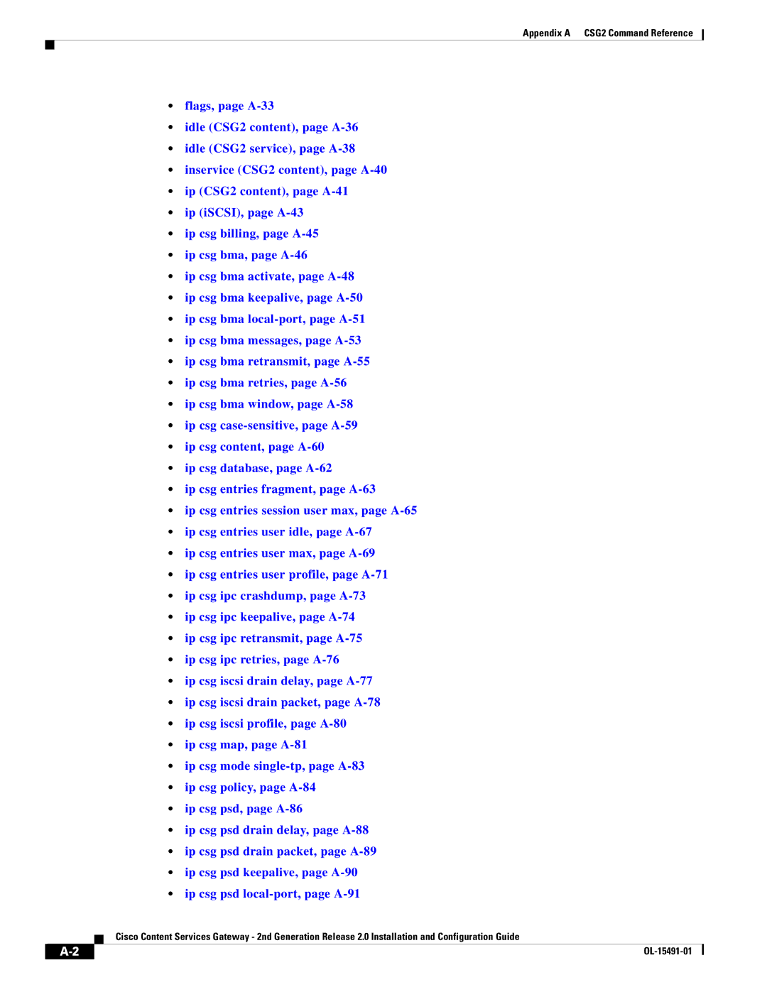 Cisco Systems OL-15491-01 appendix Appendix a CSG2 Command Reference 