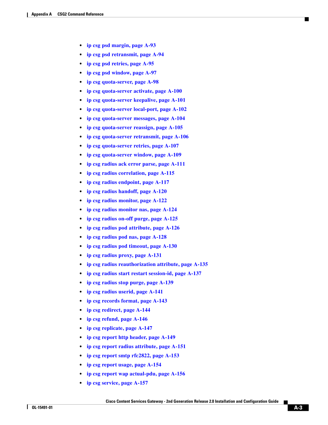 Cisco Systems OL-15491-01 appendix Appendix a CSG2 Command Reference 