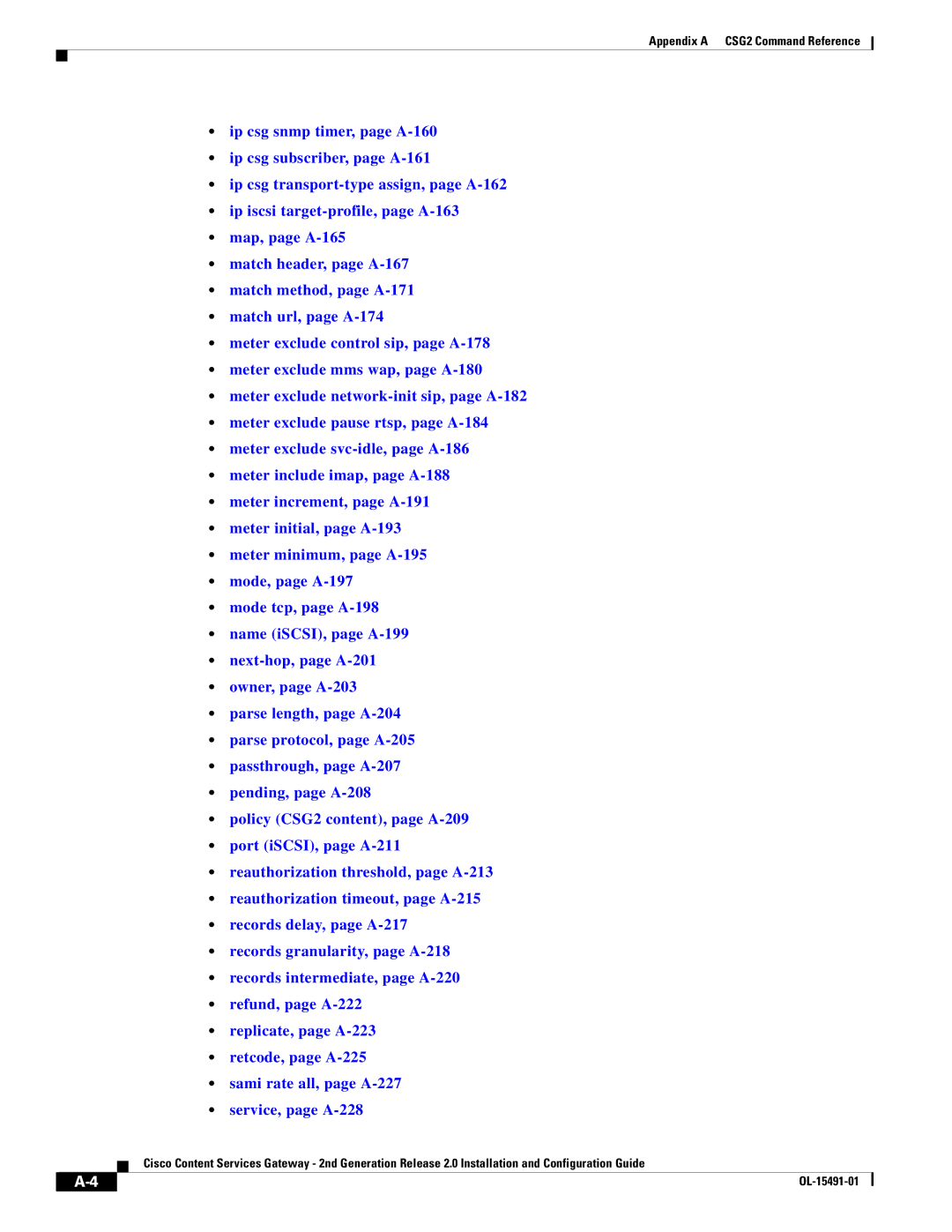 Cisco Systems OL-15491-01 appendix Appendix a CSG2 Command Reference 