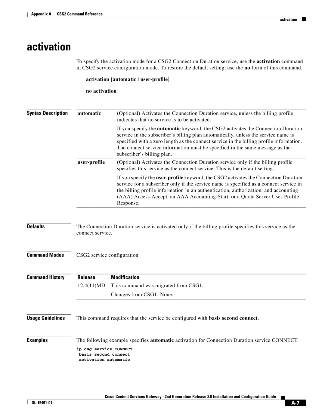 Cisco Systems OL-15491-01 Activation automatic user-profile No activation, Syntax Description Defaults Command Modes 