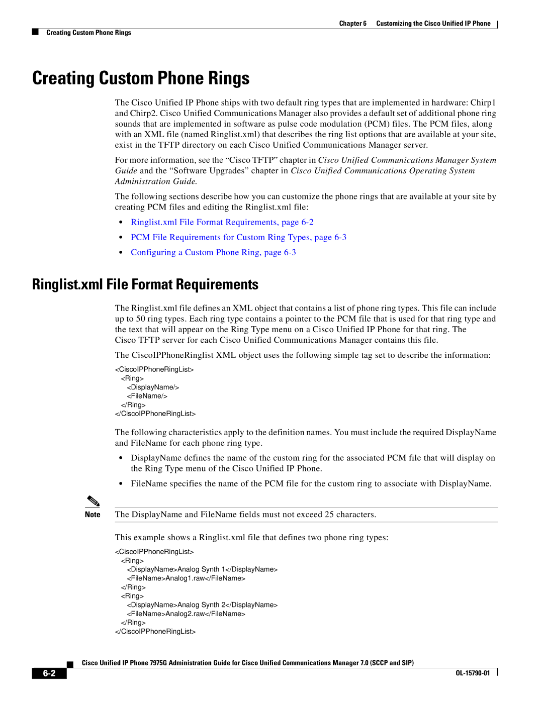 Cisco Systems OL-15790-01 manual Creating Custom Phone Rings, Ringlist.xml File Format Requirements 