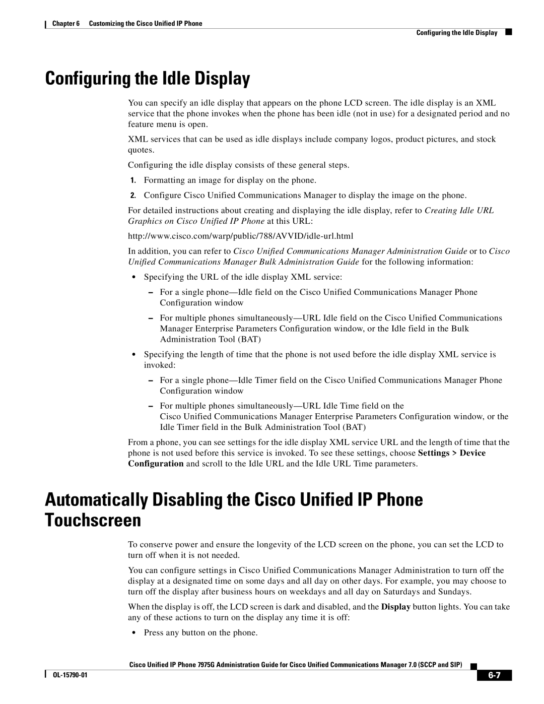 Cisco Systems OL-15790-01 manual Configuring the Idle Display 