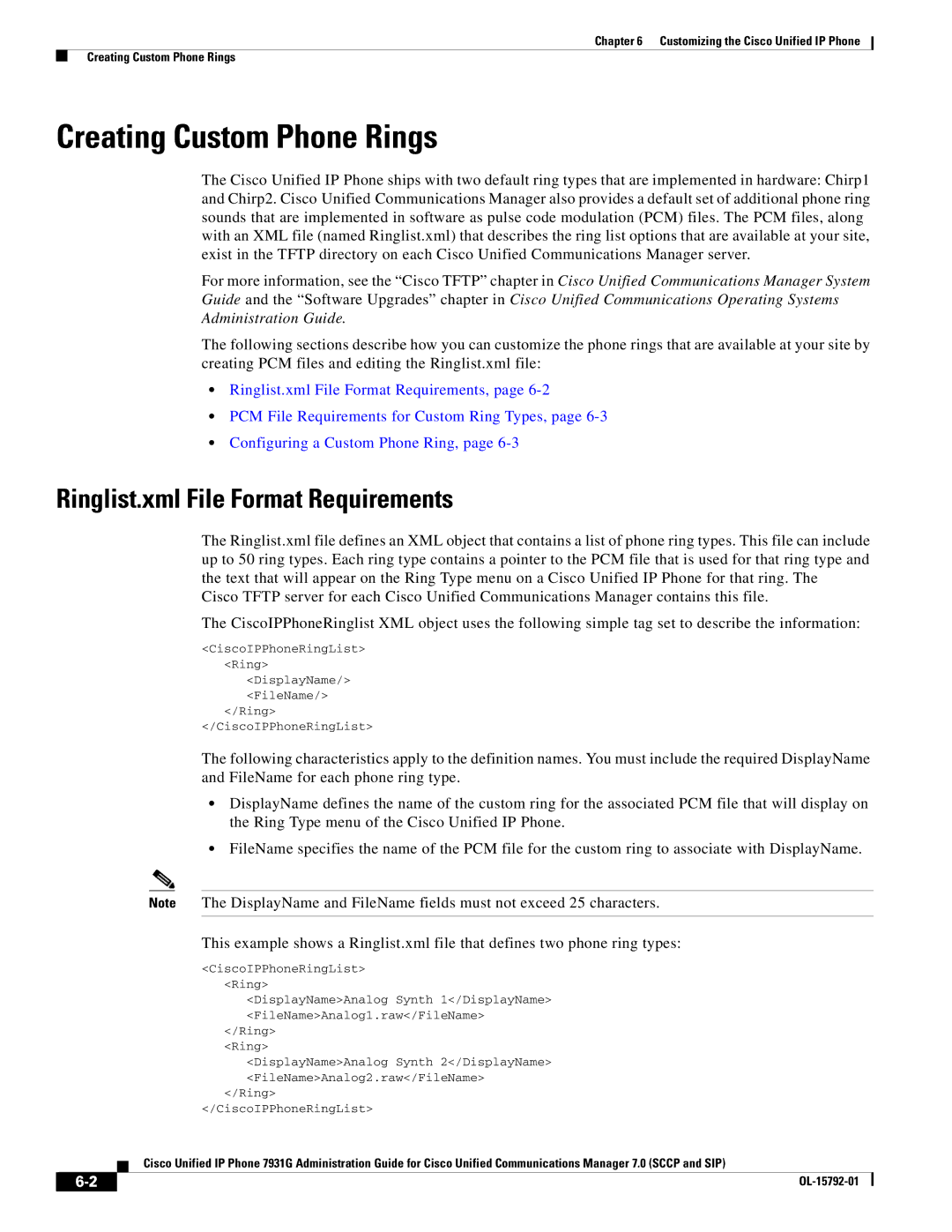 Cisco Systems OL-15792-01 manual Creating Custom Phone Rings, Ringlist.xml File Format Requirements 