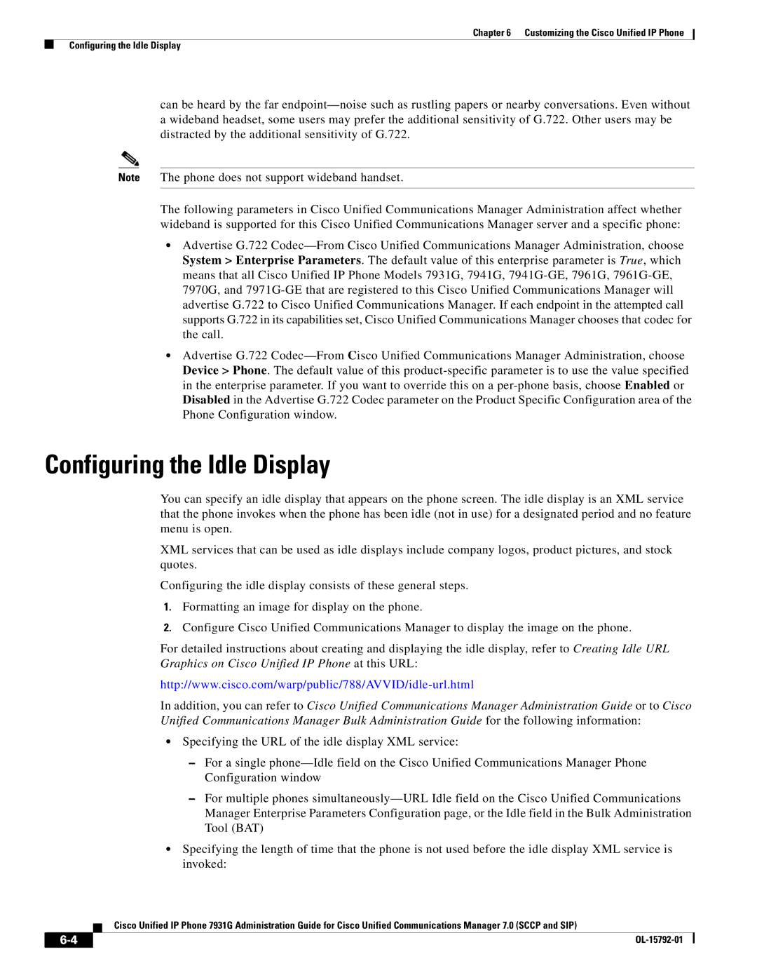 Cisco Systems OL-15792-01 manual Configuring the Idle Display 