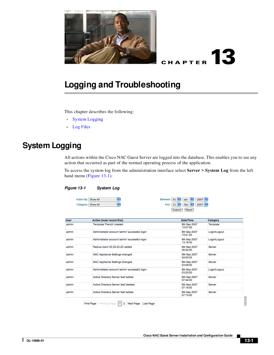 Cisco Systems OL-15986-01 manual Logging and Troubleshooting, System Logging, 13-1 