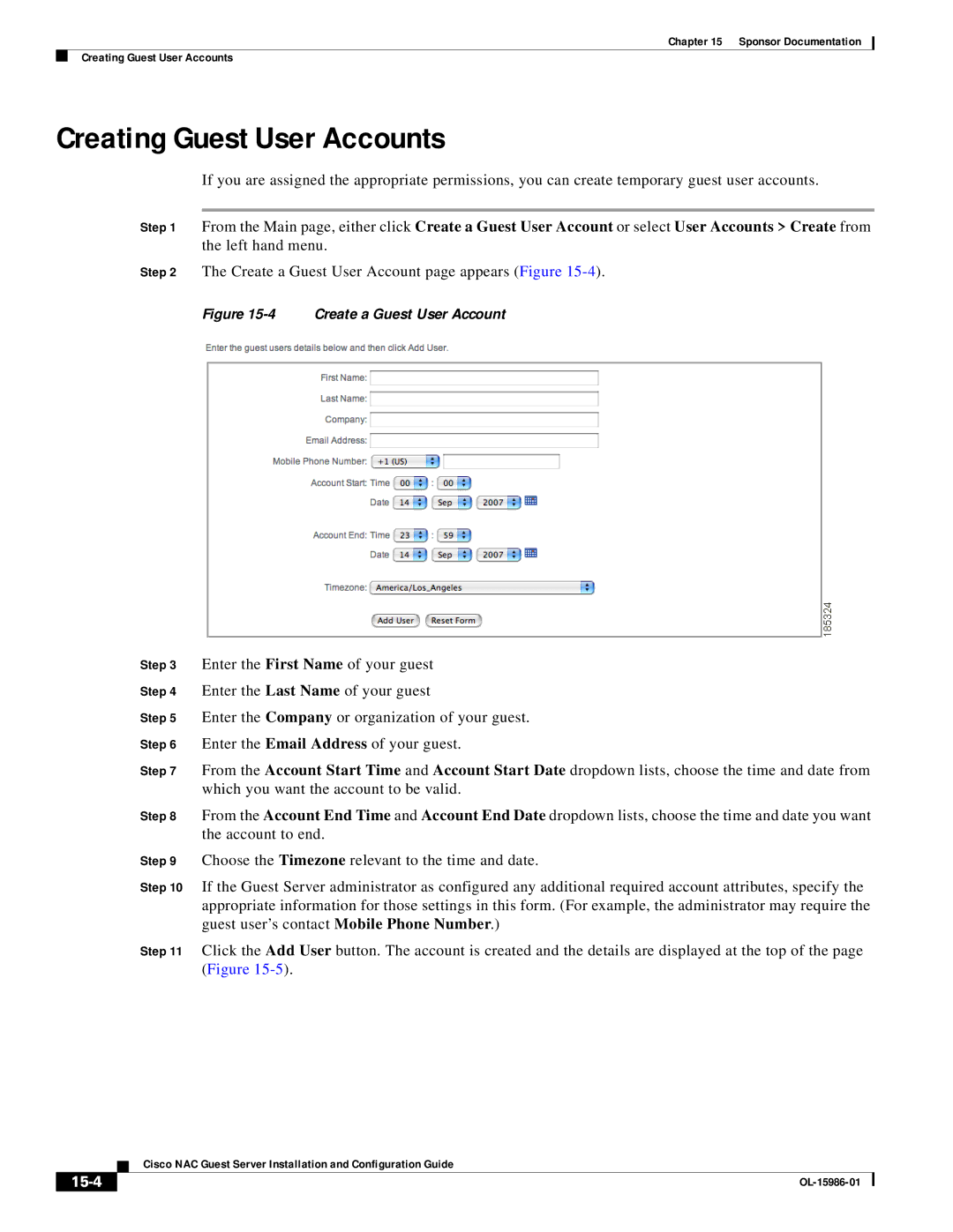 Cisco Systems OL-15986-01 manual Creating Guest User Accounts, 15-4 