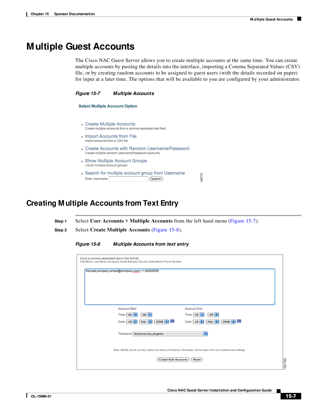 Cisco Systems OL-15986-01 manual Multiple Guest Accounts, Creating Multiple Accounts from Text Entry, 15-7 