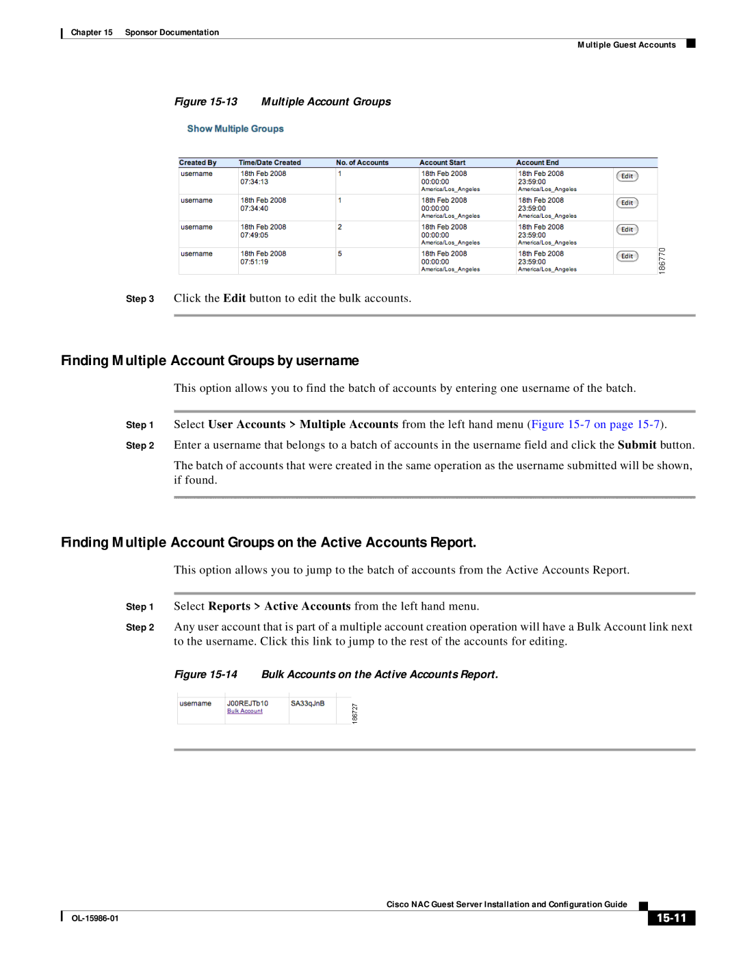 Cisco Systems OL-15986-01 manual Finding Multiple Account Groups by username, 15-11 