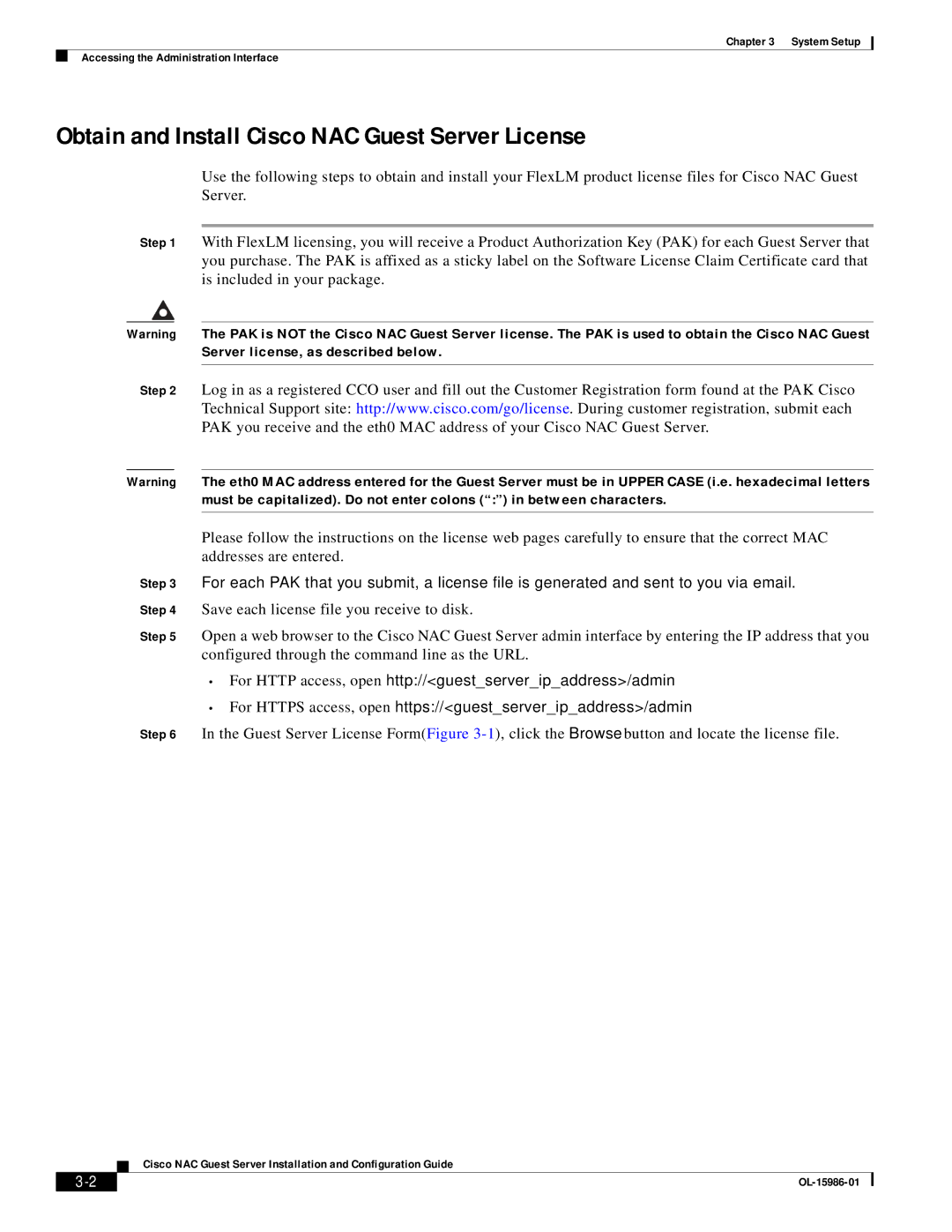 Cisco Systems OL-15986-01 manual Obtain and Install Cisco NAC Guest Server License 