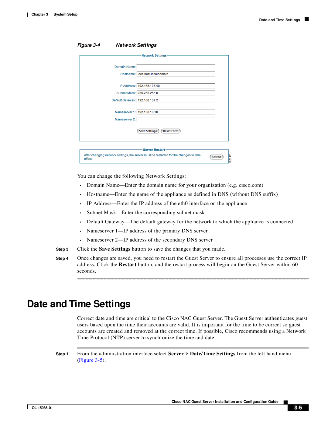 Cisco Systems OL-15986-01 manual Date and Time Settings, Network Settings 