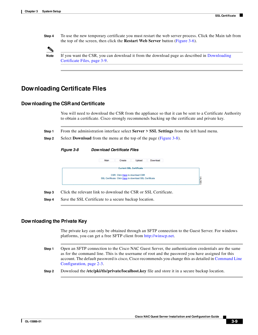 Cisco Systems OL-15986-01 manual Downloading Certificate Files, Downloading the CSR and Certificate 