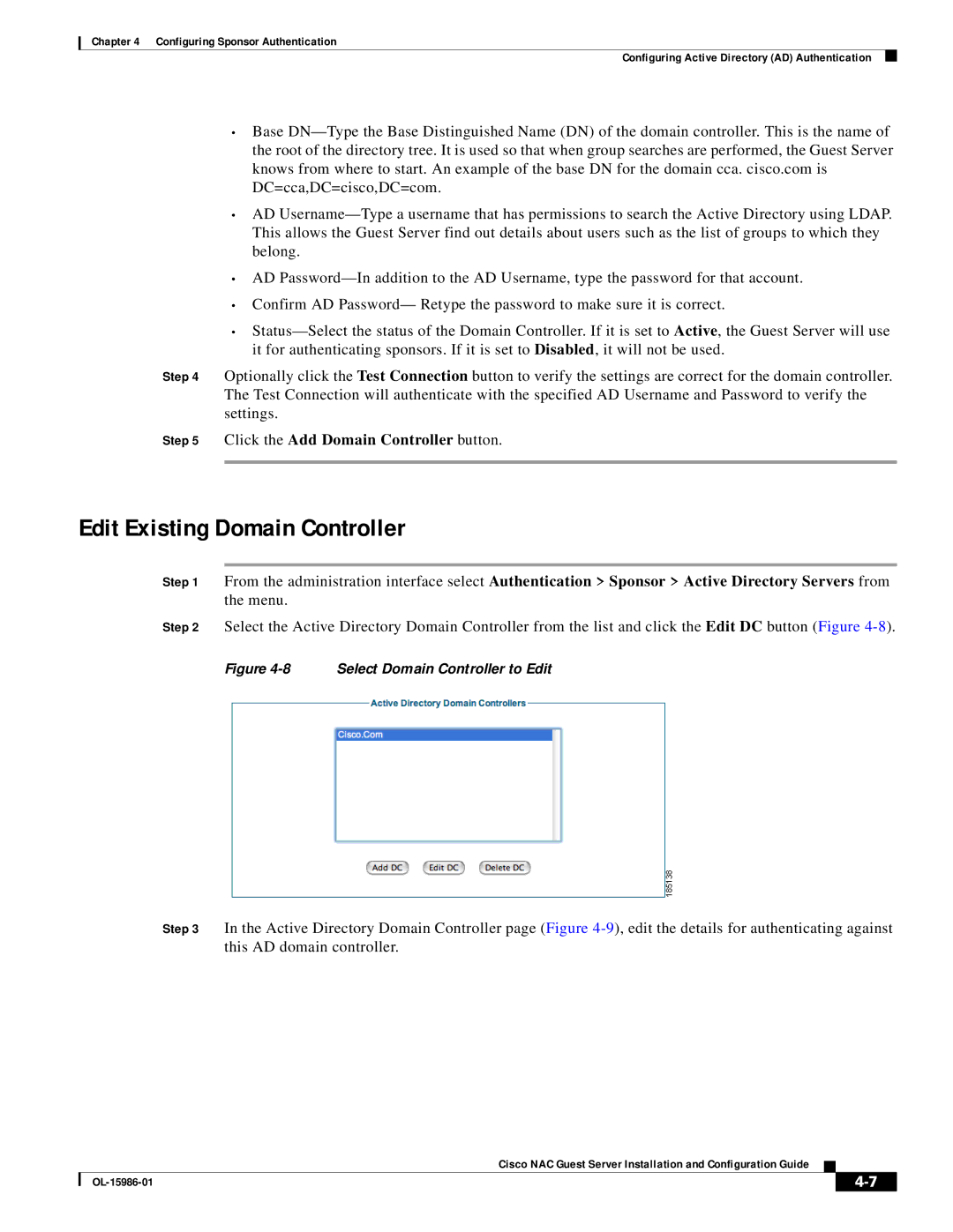 Cisco Systems OL-15986-01 manual Edit Existing Domain Controller, Select Domain Controller to Edit 