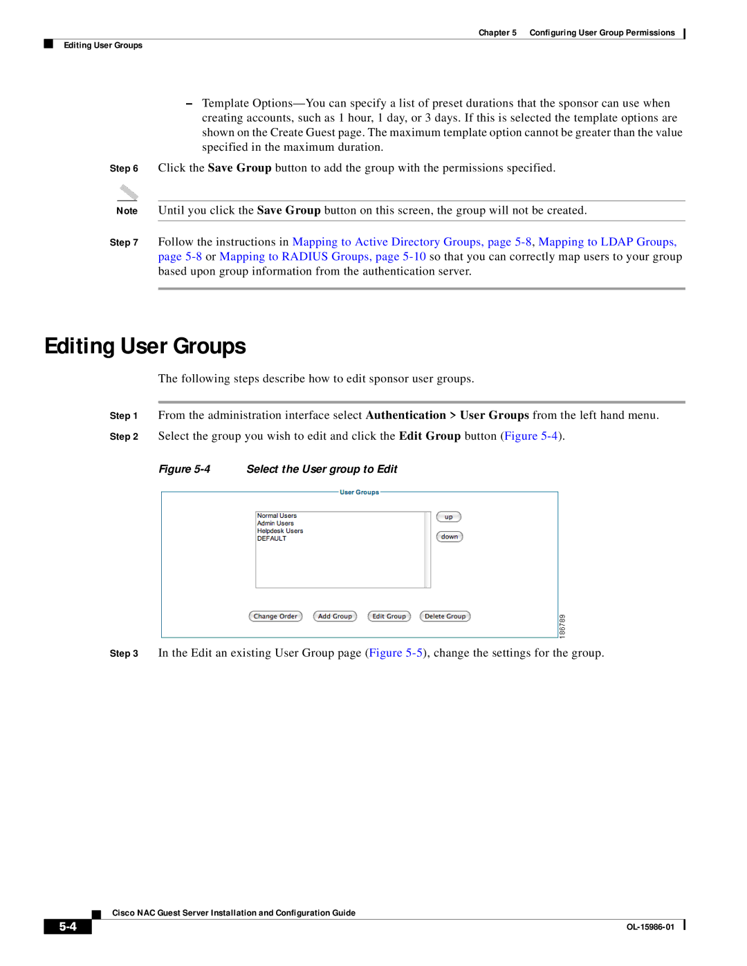 Cisco Systems OL-15986-01 manual Editing User Groups, Select the User group to Edit 