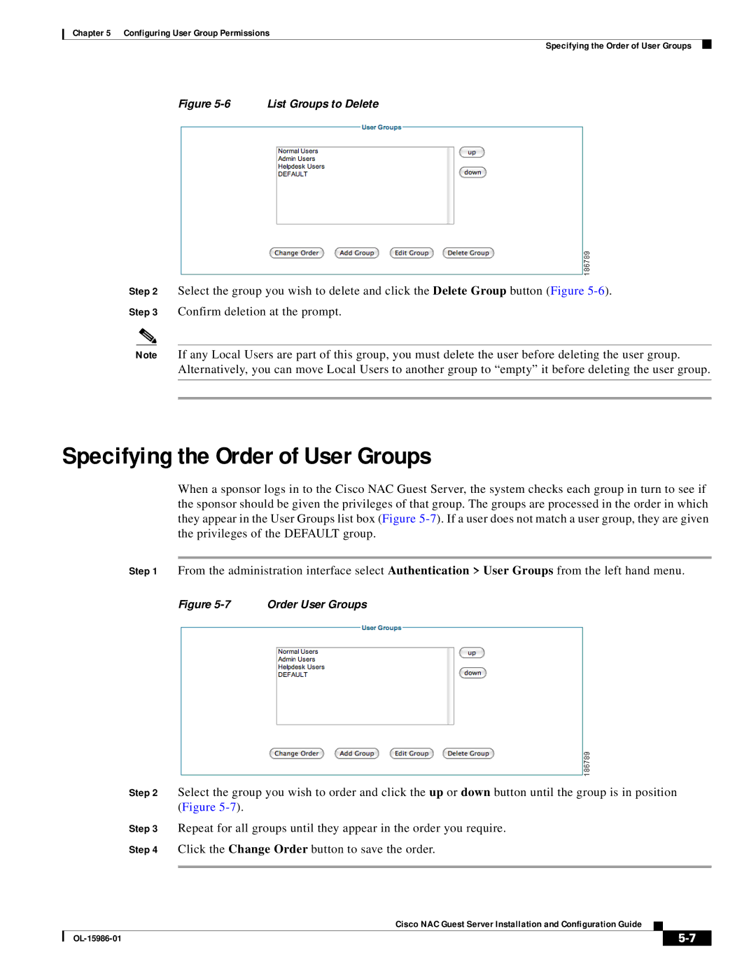 Cisco Systems OL-15986-01 manual Specifying the Order of User Groups, List Groups to Delete 