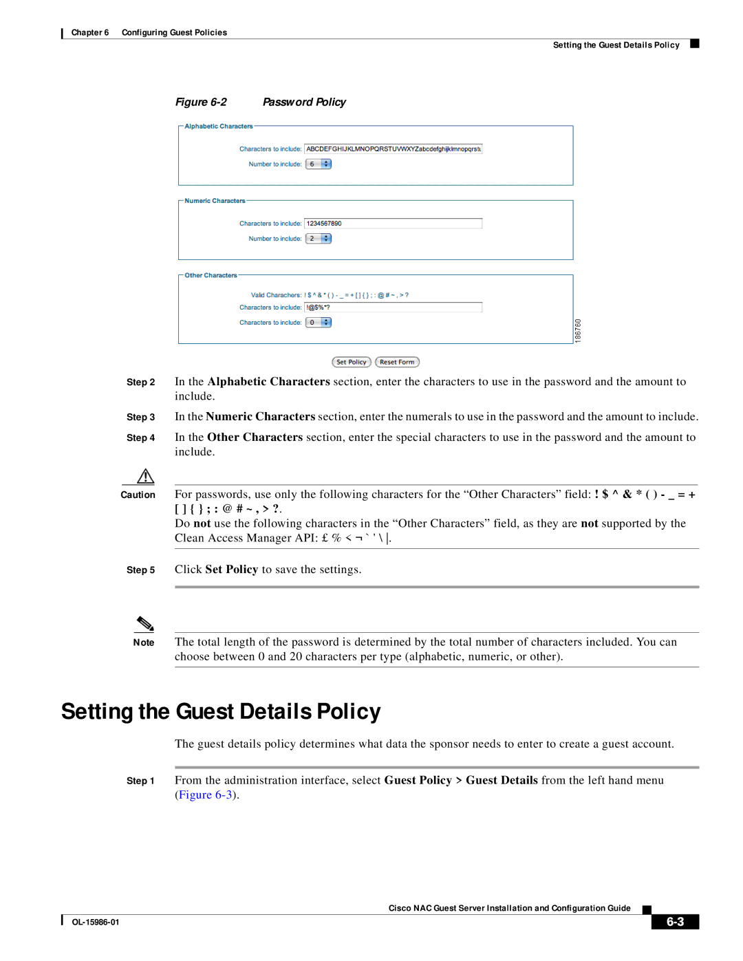 Cisco Systems OL-15986-01 manual Setting the Guest Details Policy, @ # ~ , ? 