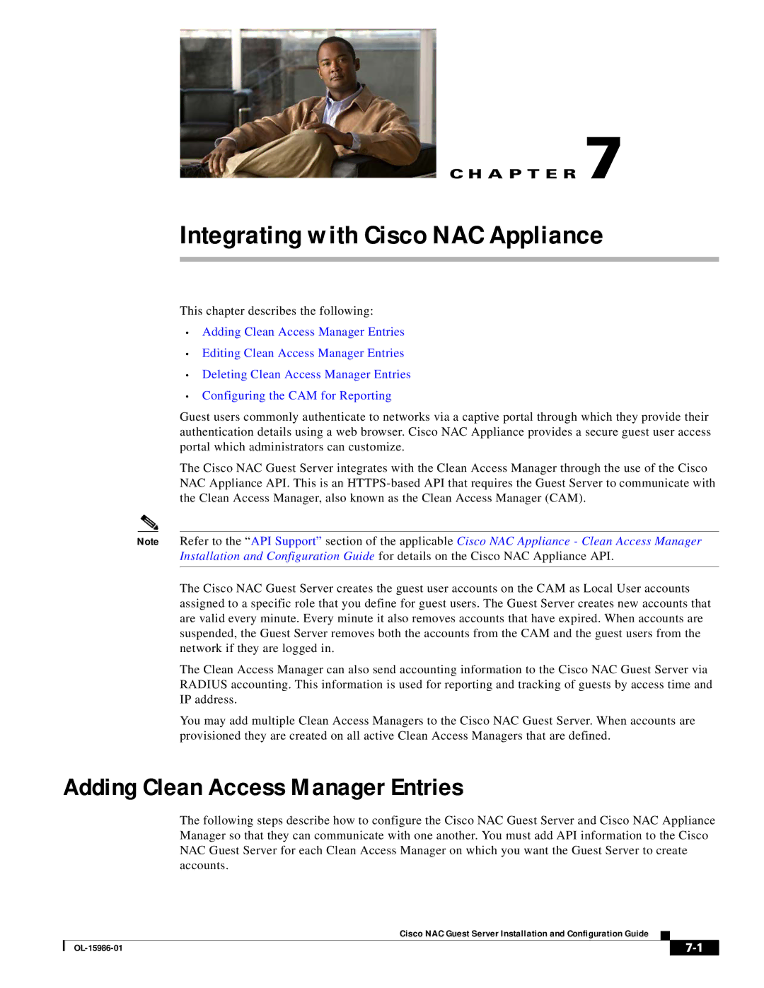 Cisco Systems OL-15986-01 manual Integrating with Cisco NAC Appliance, Adding Clean Access Manager Entries 