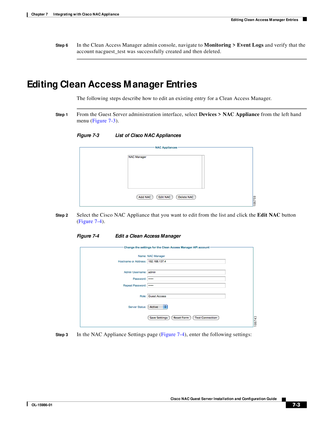 Cisco Systems OL-15986-01 manual Editing Clean Access Manager Entries, List of Cisco NAC Appliances 