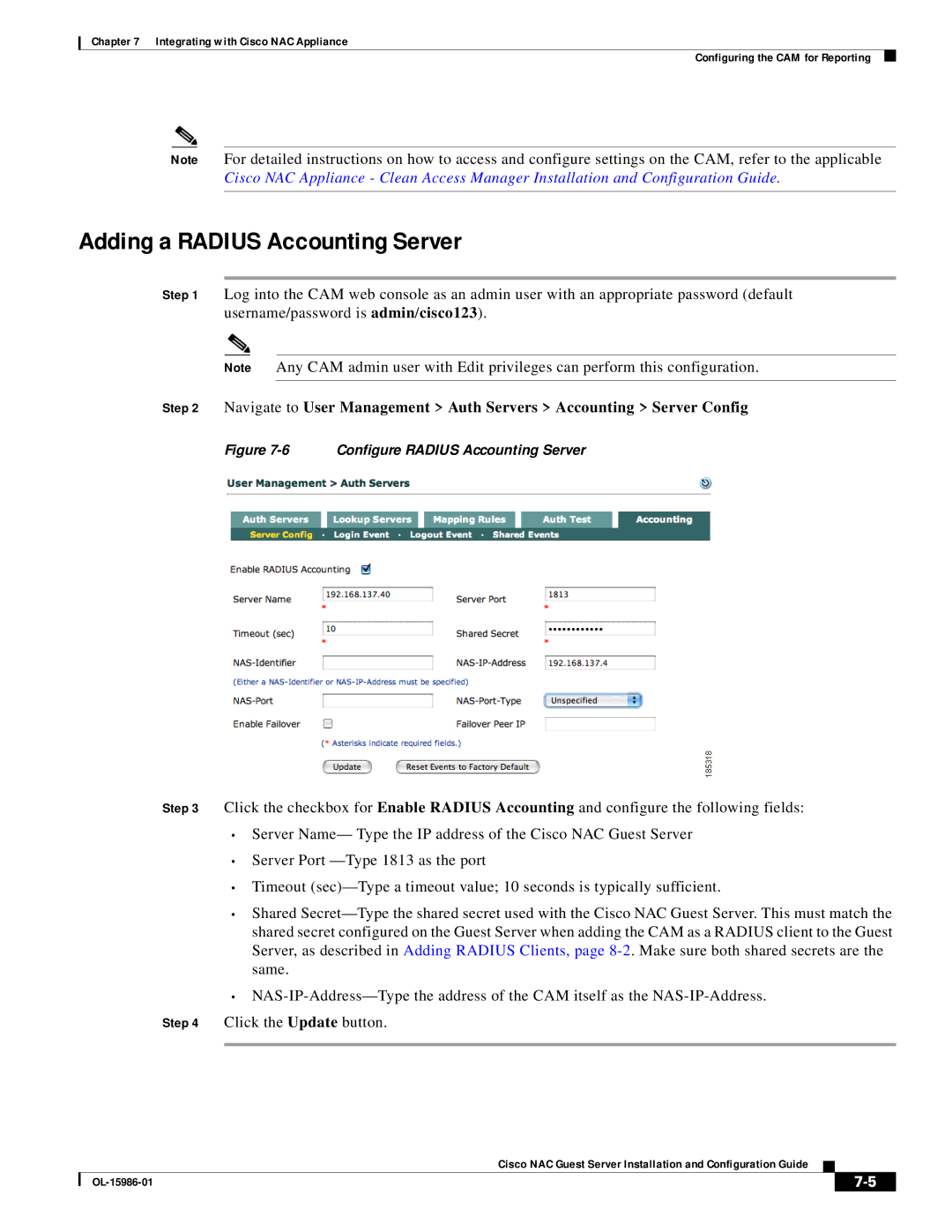 Cisco Systems OL-15986-01 manual Adding a Radius Accounting Server, Configure Radius Accounting Server 