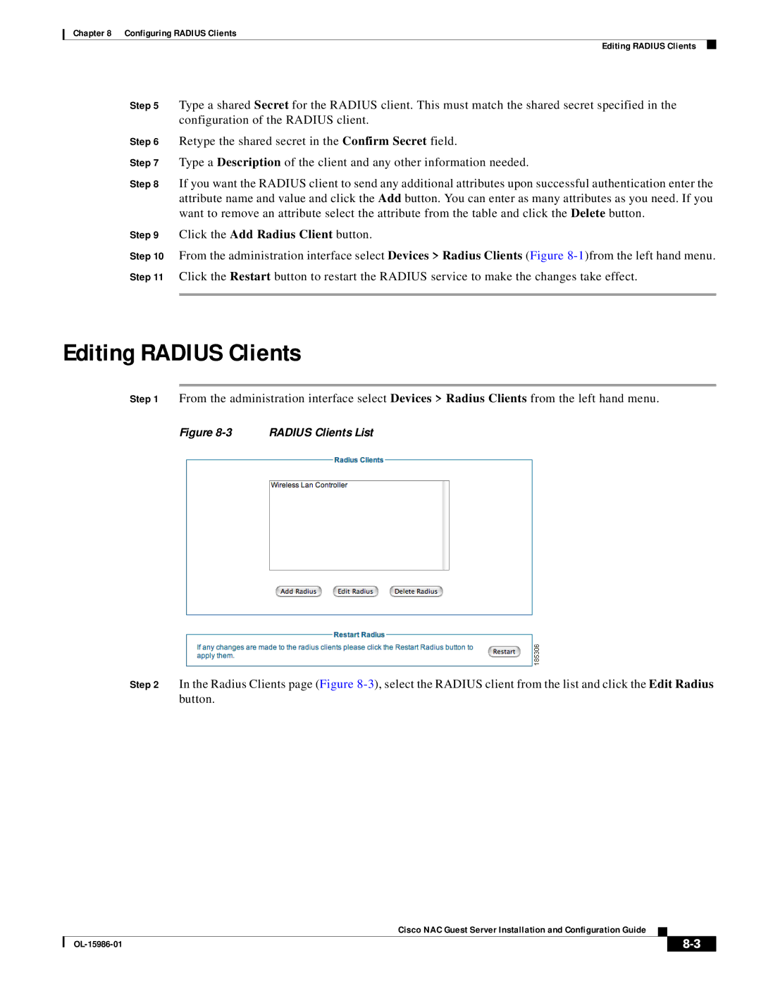 Cisco Systems OL-15986-01 manual Editing Radius Clients, Click the Add Radius Client button 