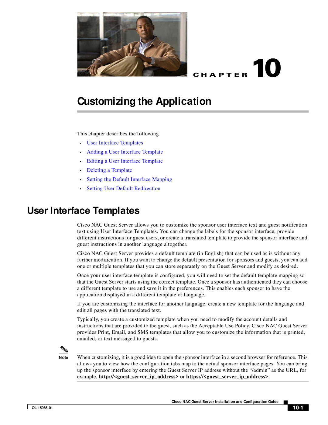 Cisco Systems OL-15986-01 manual Customizing the Application, User Interface Templates, 10-1 