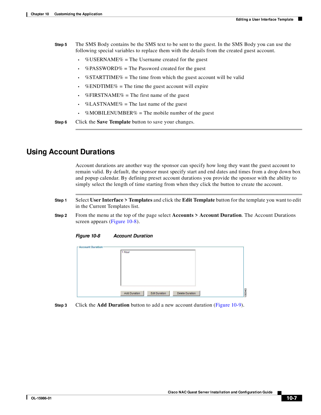 Cisco Systems OL-15986-01 manual Using Account Durations, 10-7 